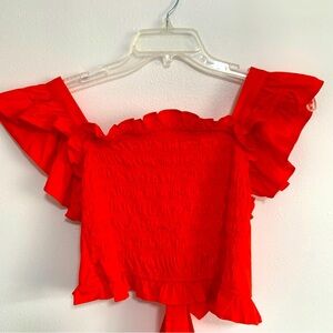 Ruffled Orange Cropped Top, Backless, Tie back, tank top blouse shirt